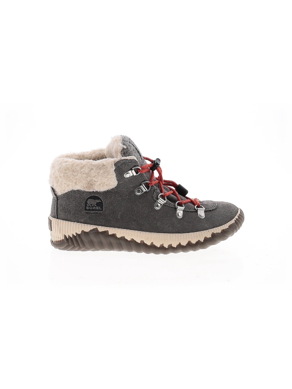 Sorel Gray Boot with Cream Shearling and Red Laces used